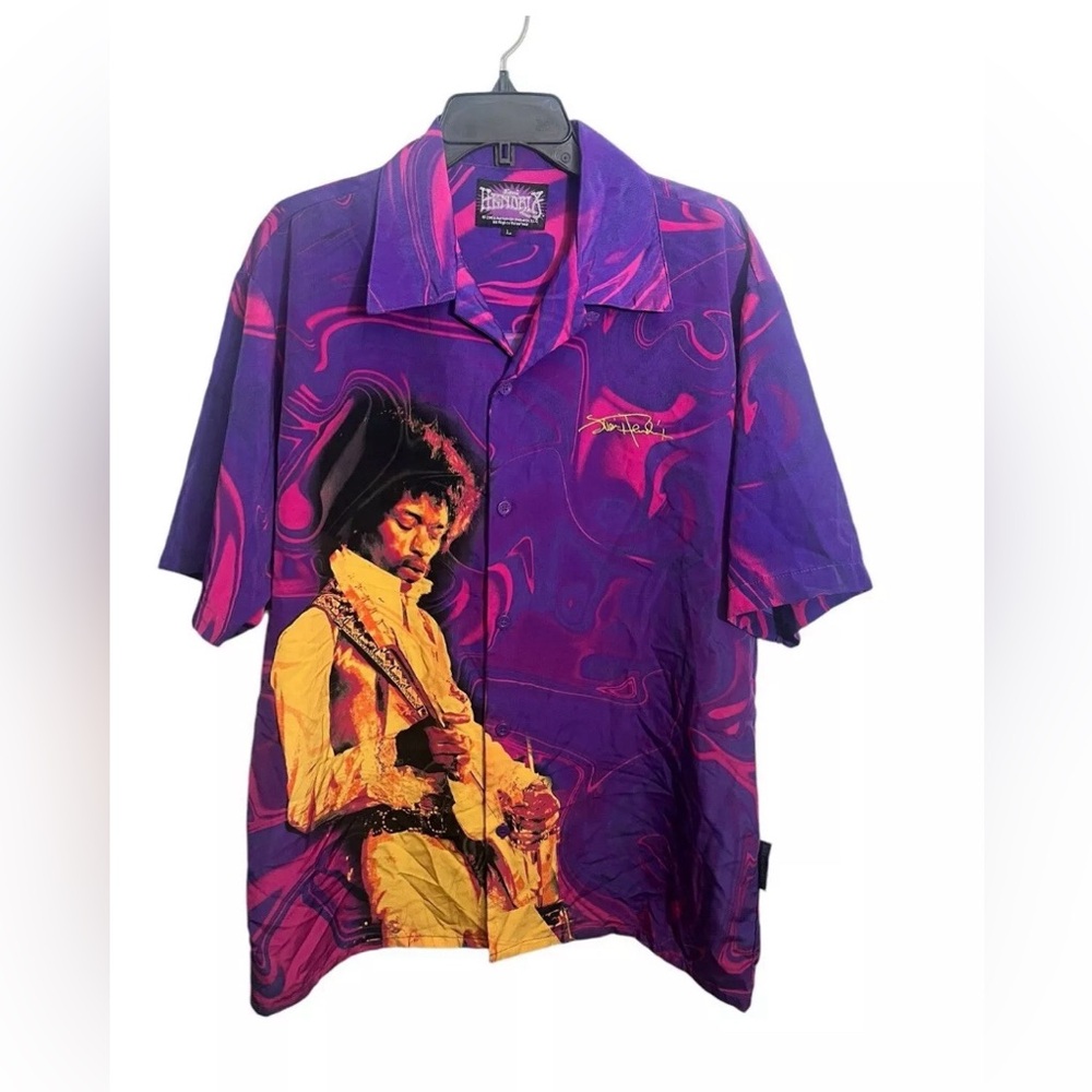 Vintage Jimmi Hendrix dragonfly purple button down shirt men’s large